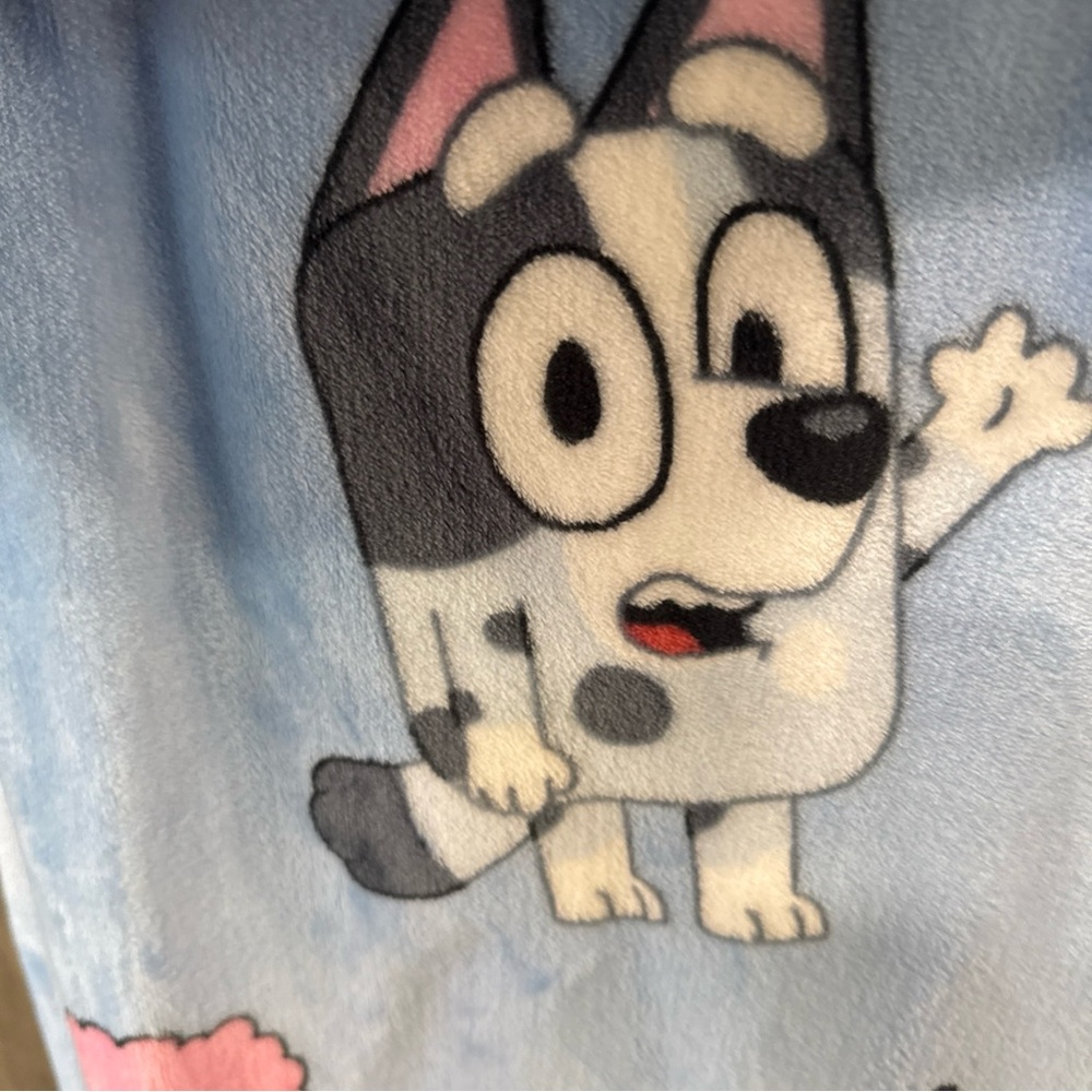 New Bluey Bingo Coco Chloe & Muffin 50" x 70" Blue Throw Blanket On Hanger - Picture 9 of 10